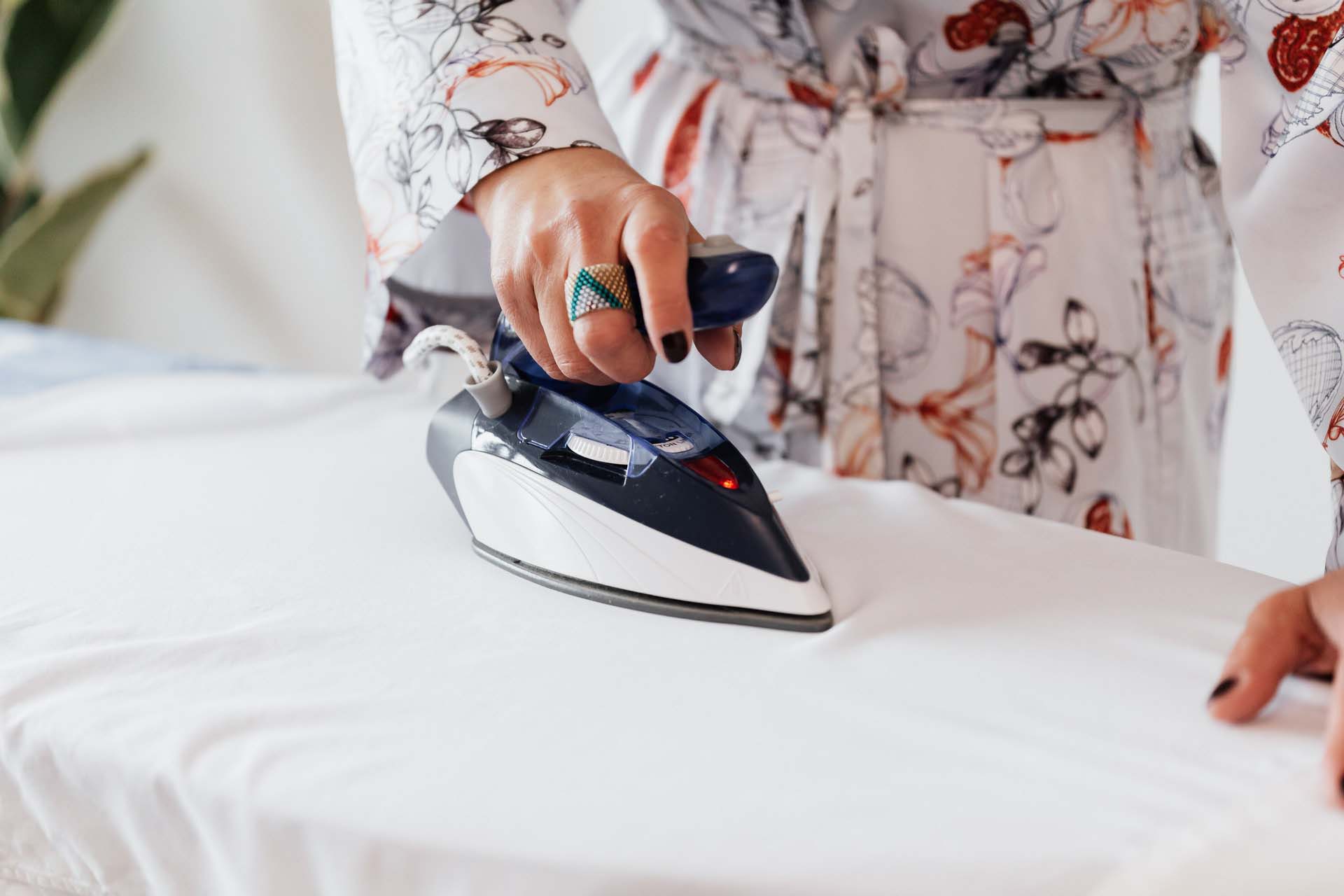 Ironing a wedding dress