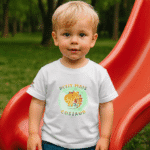 Photo dans le parc du TShirt pour garçon "Petit Mais Costaud" Vert