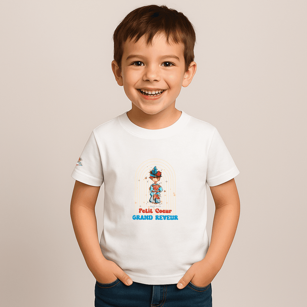 Photo en studio du TShirt pour garçon "Petit Cœur, Grand Rêveur"