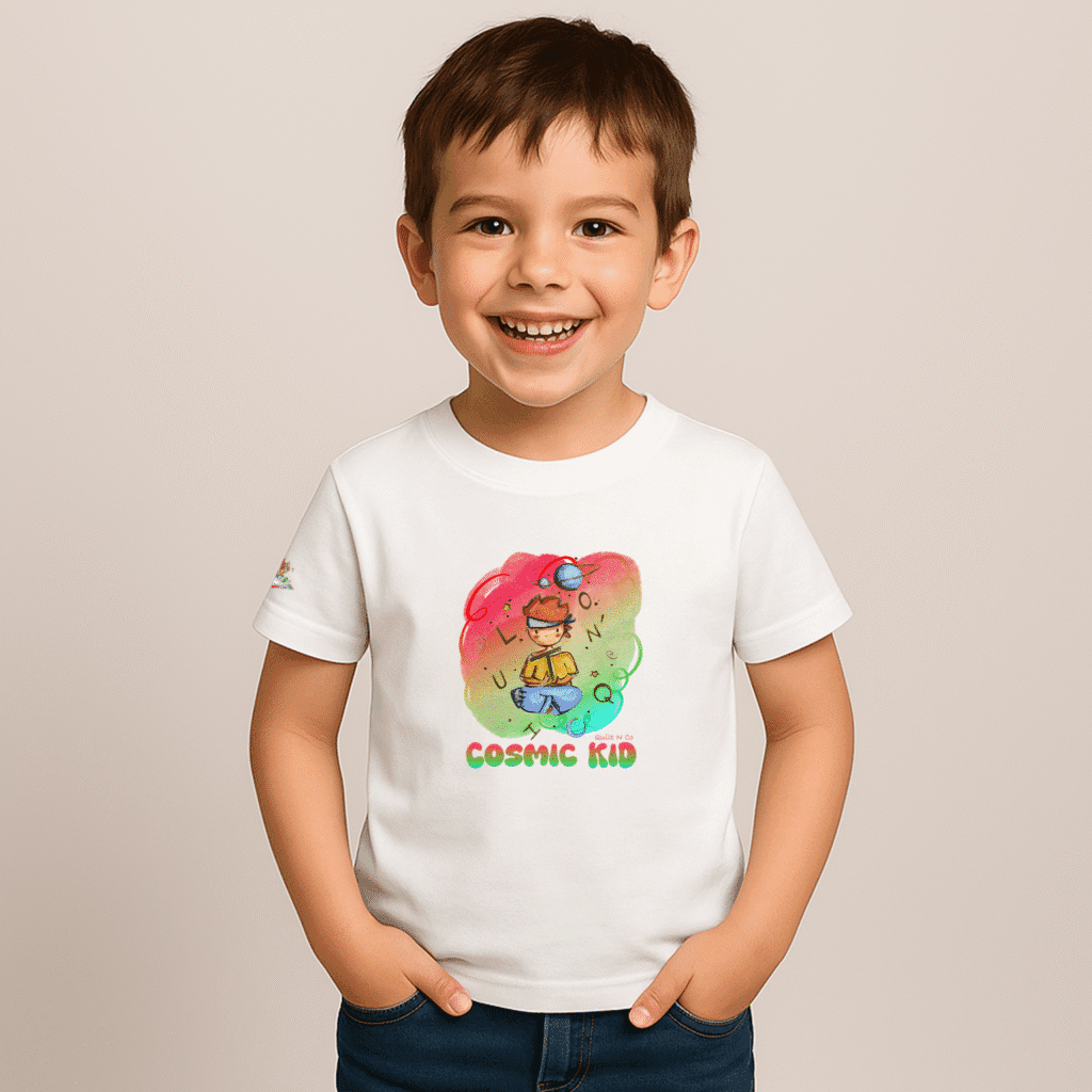 Photo en studio du TShirt pour garçon "Cosmic Kid" Arc-en-ciel