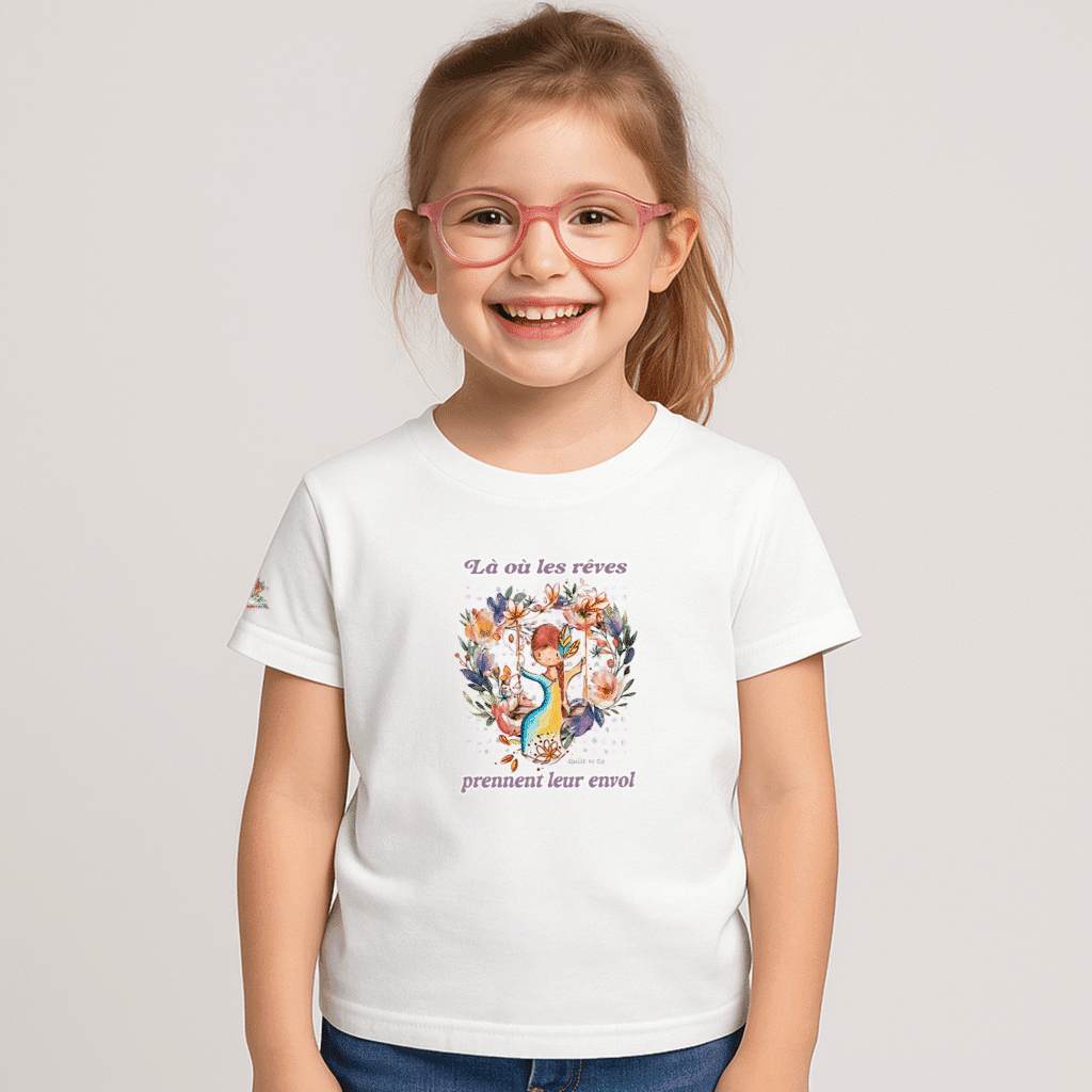 Photo en studio du TShirt pour fille "Là où les rêves prennent leur envol"
