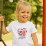 Photo dans le parc du TShirt pour fille "Petits Cœurs, Grand Bonheur"
