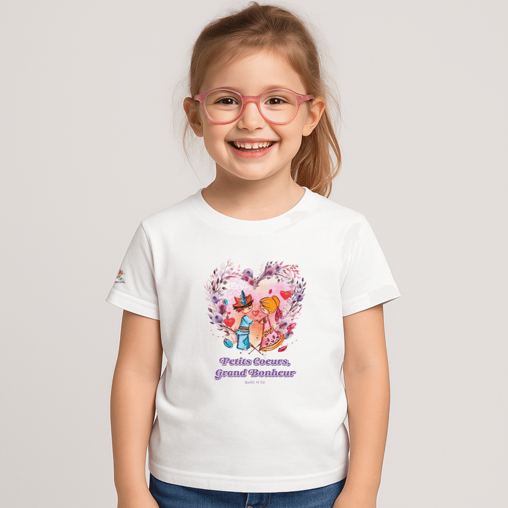 Photo en studio du TShirt pour fille "Petits Cœurs, Grand Bonheur"