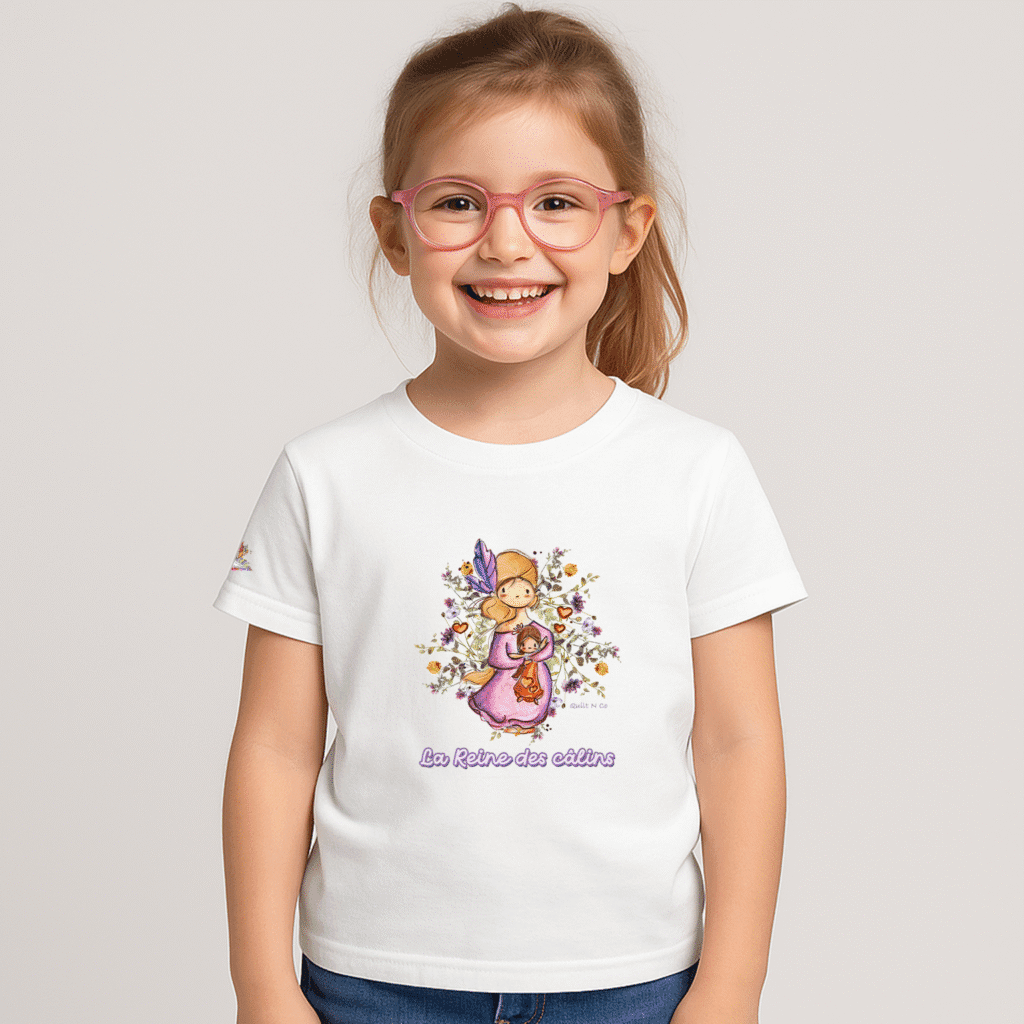 Photo en studio du TShirt pour fille "La Reine des Câlins"