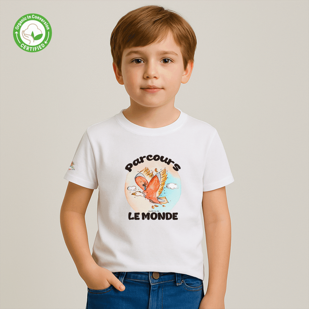 Photo en studio du TShirt Bio pour garçon "Parcours Le Monde"