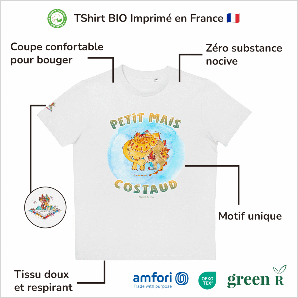 T-Shirt Bio pour garçon "Petit Mais Costaud" Bleu