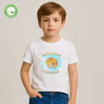 Photo en studio du TShirt Bio pour garçon "Petit Mais Costaud" Bleu