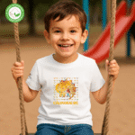Photo dans le parc du TShirt Bio pour garçon "Câlinosaure"