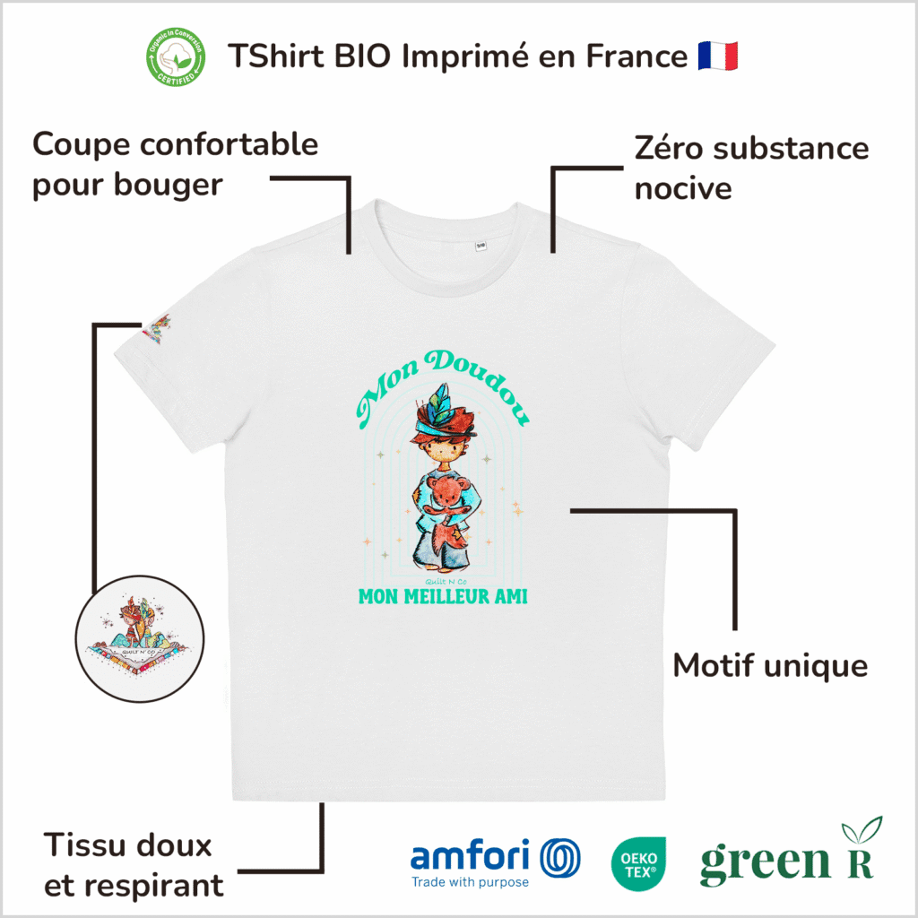 T-Shirt Bio pour garçon "Mon Doudou, Mon Meilleur Ami"