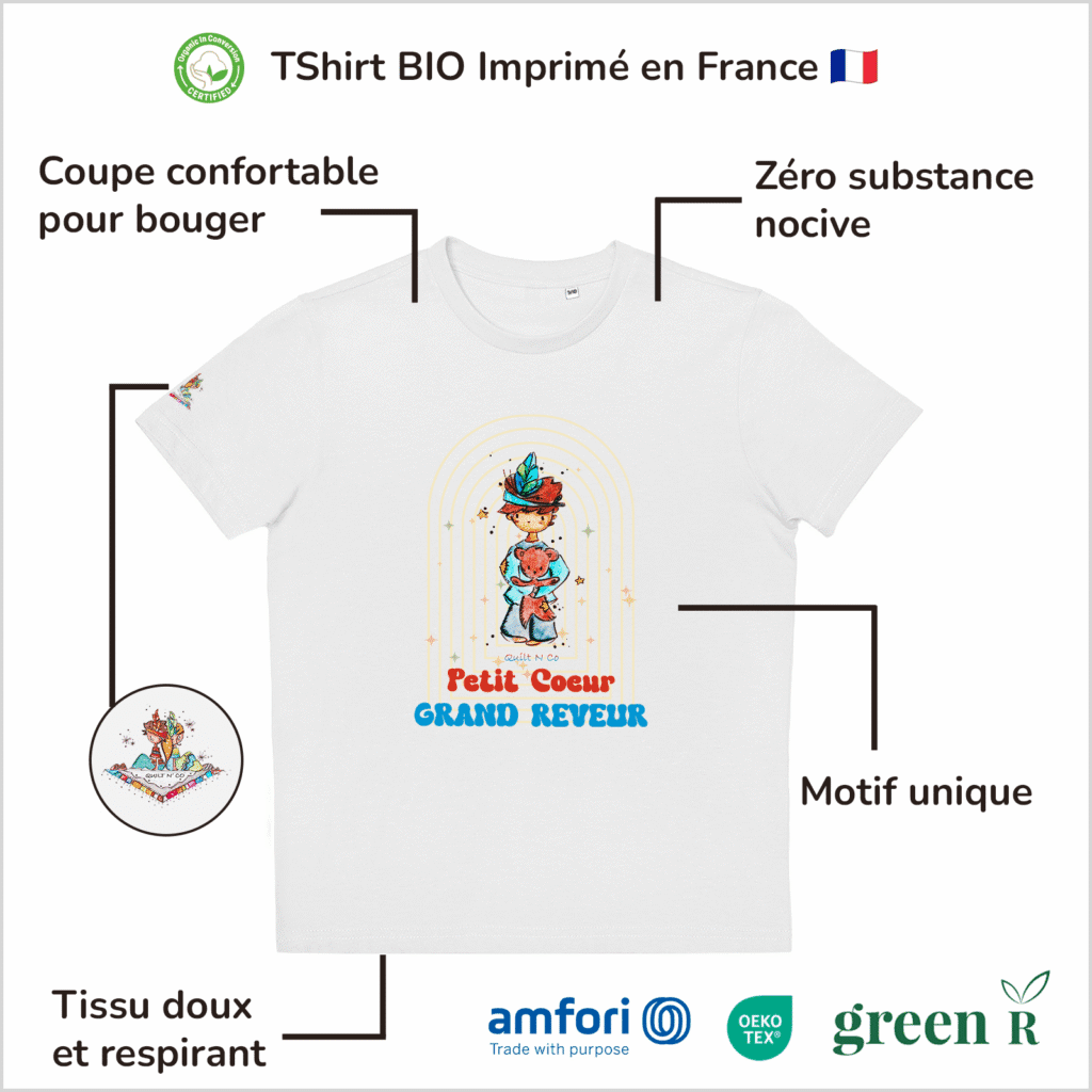 T-Shirt Bio pour garçon "Petit Cœur, Grand Rêveur"