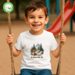 Photo dans le parc du TShirt Bio pour garçon "Je Veille sur Toi"