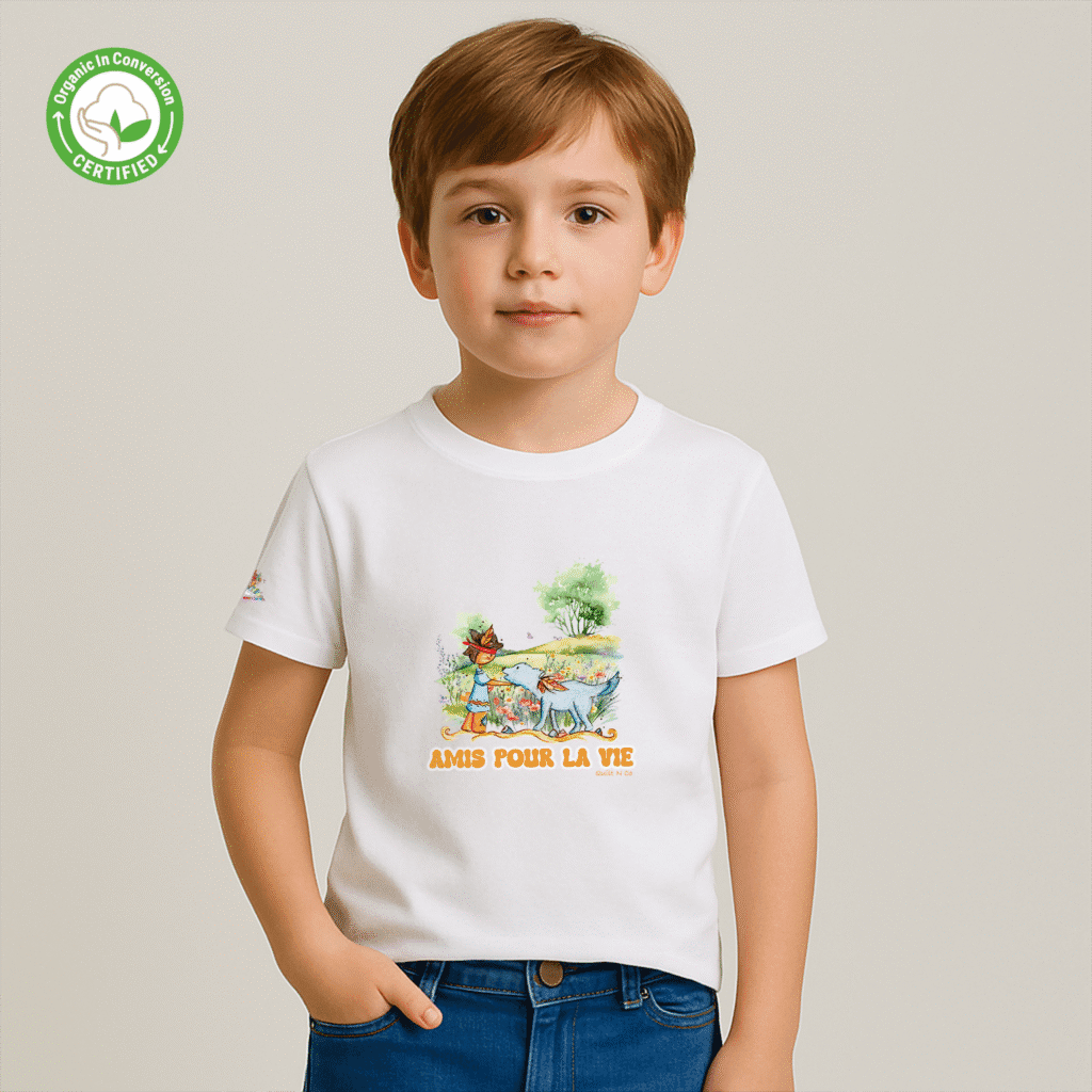 Photo en studio du TShirt Bio pour garçon "Amis pour la Vie"