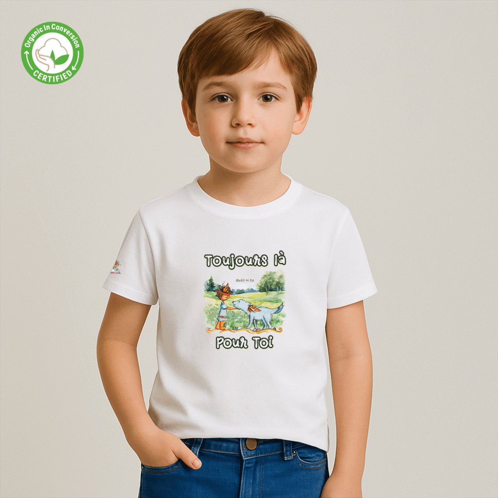 Photo en studio du TShirt Bio pour garçon "Toujours là pour Toi"