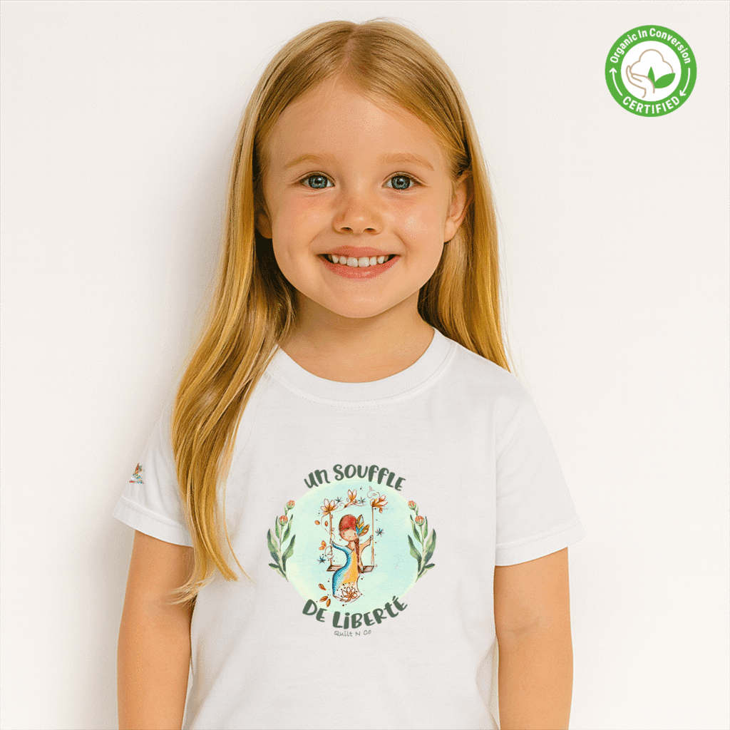 Photo en studio du TShirt Bio pour fille "Un Souffle de Liberté"