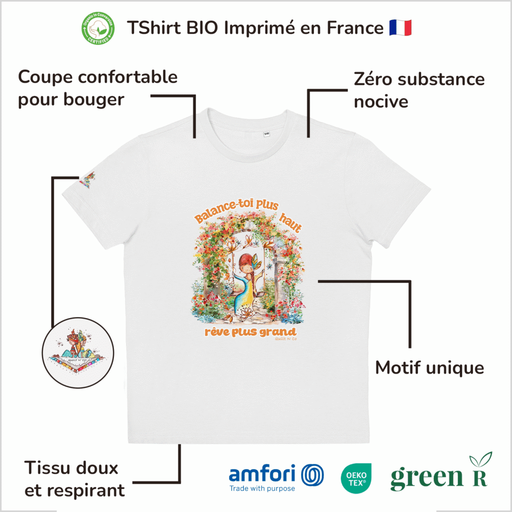 T-Shirt Bio pour fille "Balance-toi Plus Haut, Rêve Plus Grand"