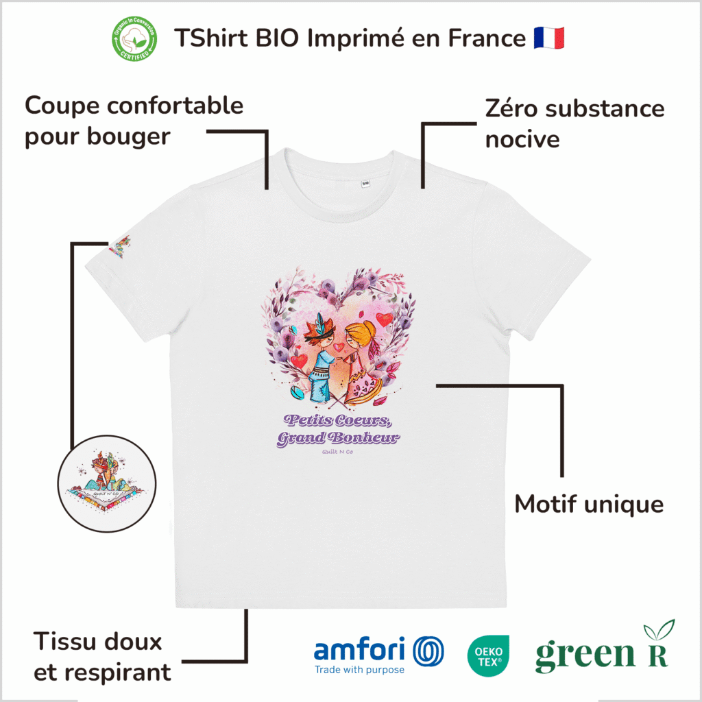 T-Shirt Bio pour fille "Petits Cœurs, Grand Bonheur"