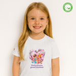 Photo en studio du TShirt Bio pour fille "Petits Cœurs, Grand Bonheur"