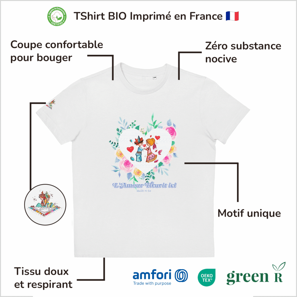 T-Shirt Bio pour fille "L'amour Fleurit Ici"