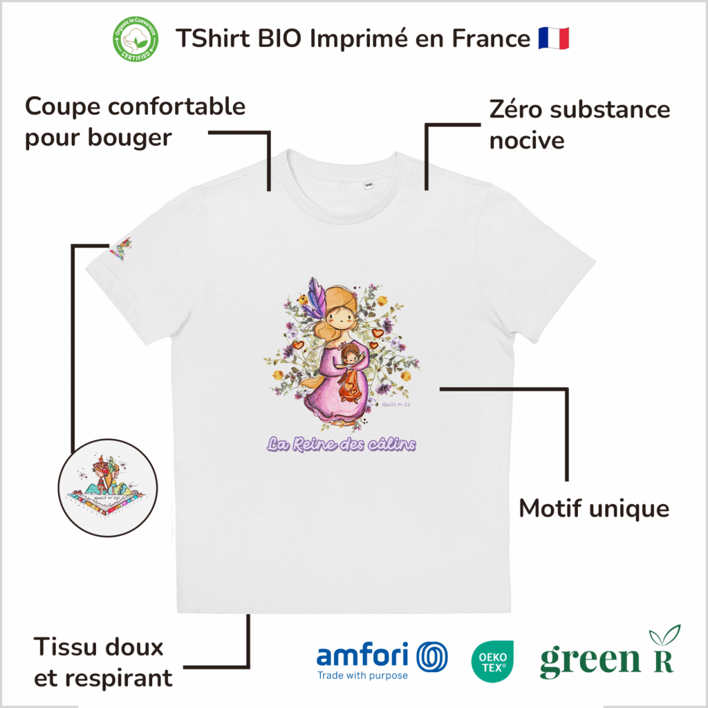 T-Shirt Bio pour fille "La Reine des Câlins"
