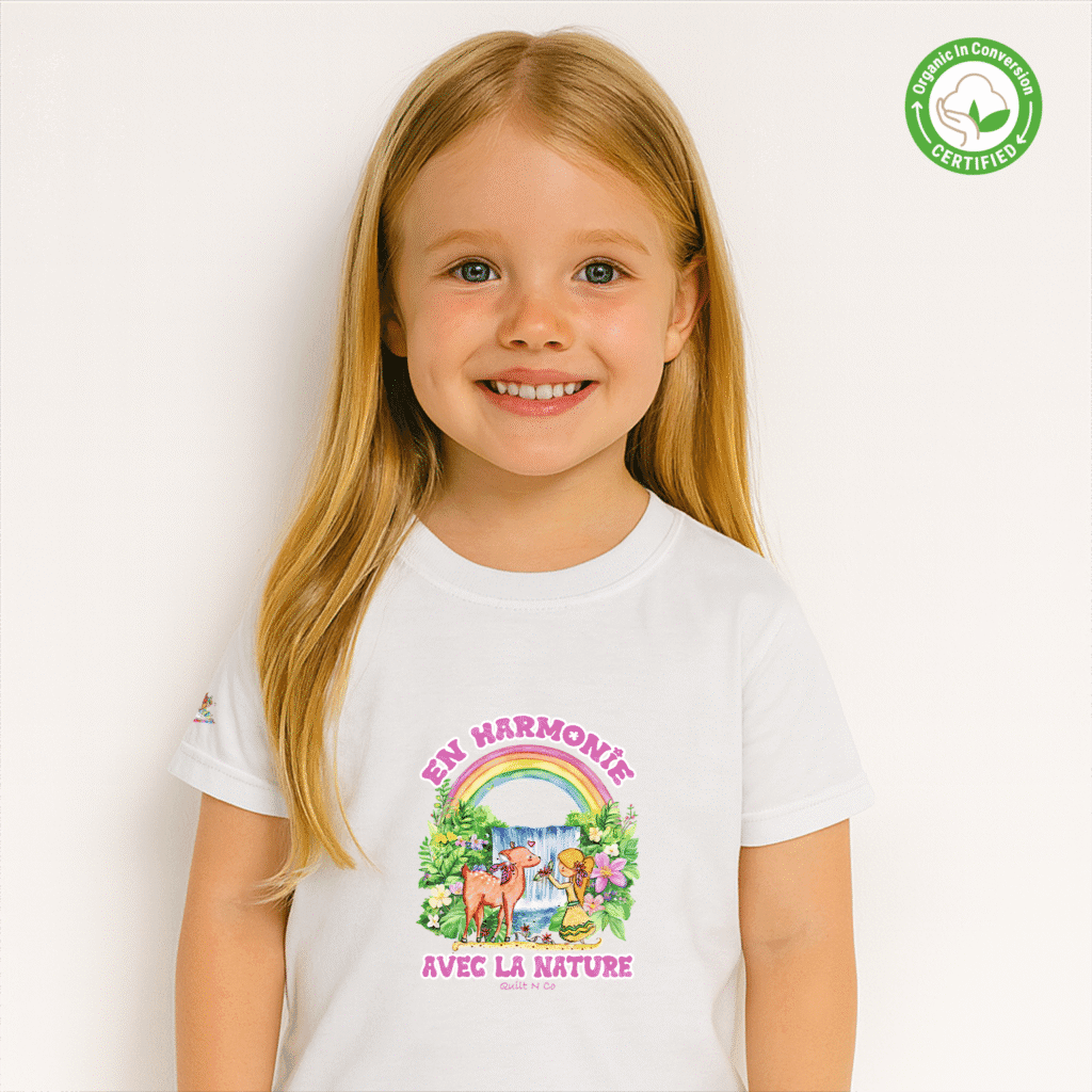 Photo en studio du TShirt Bio pour fille "En Harmonie avec La Nature"
