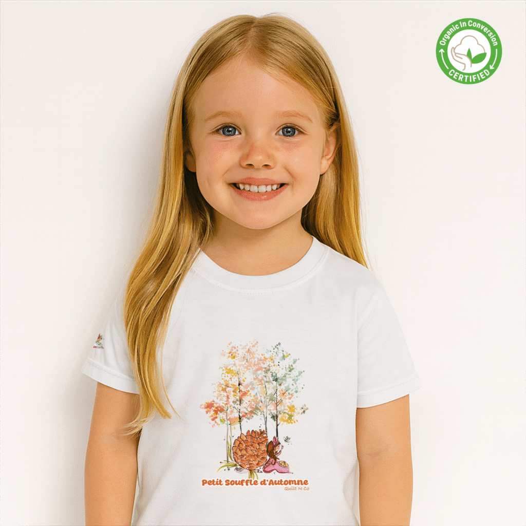 Photo en studio du TShirt Bio pour fille "Petit Souffle d'Automne"
