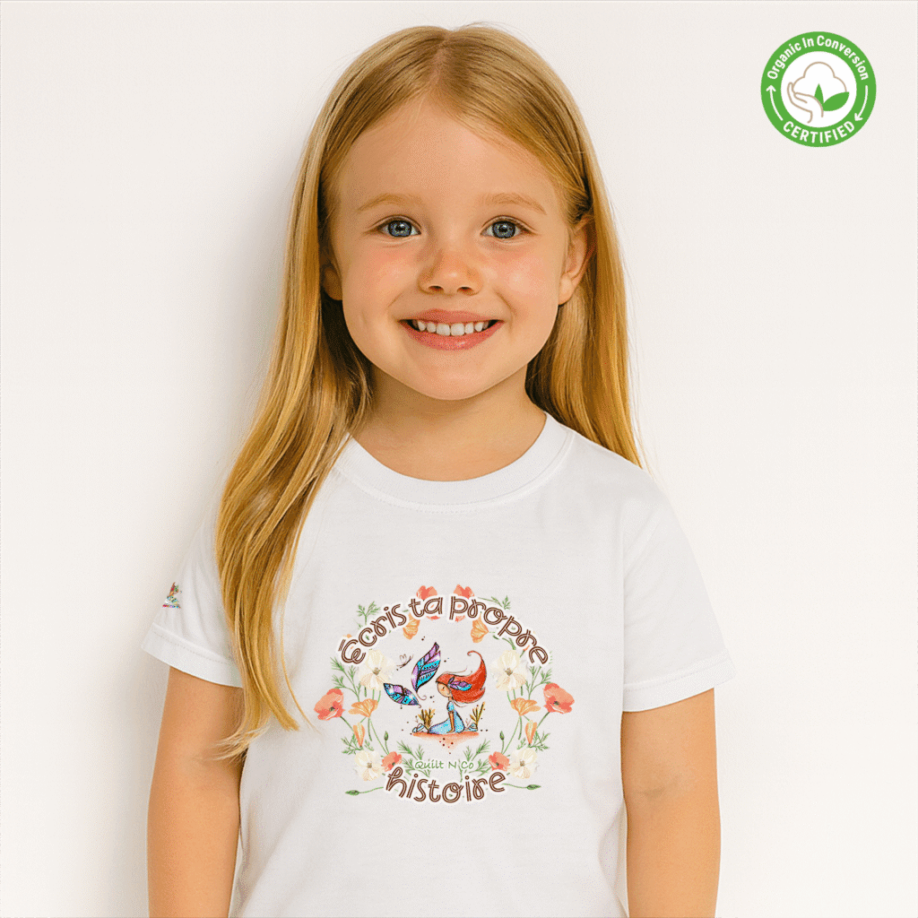 Photo en studio du TShirt Bio pour fille "Ecris Ta Propre Histoire"