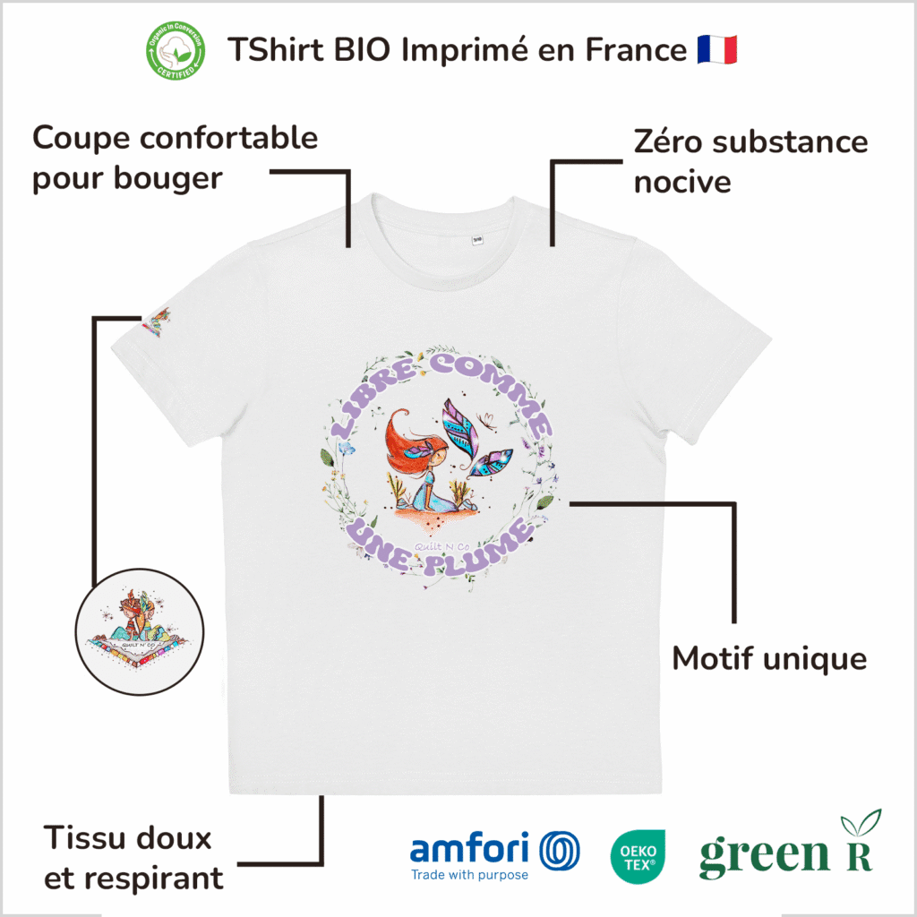 T-Shirt Bio pour fille "Libre Comme Une Plume"