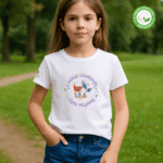 Photo dans le parc du TShirt Bio pour fille "Libre Comme Une Plume"
