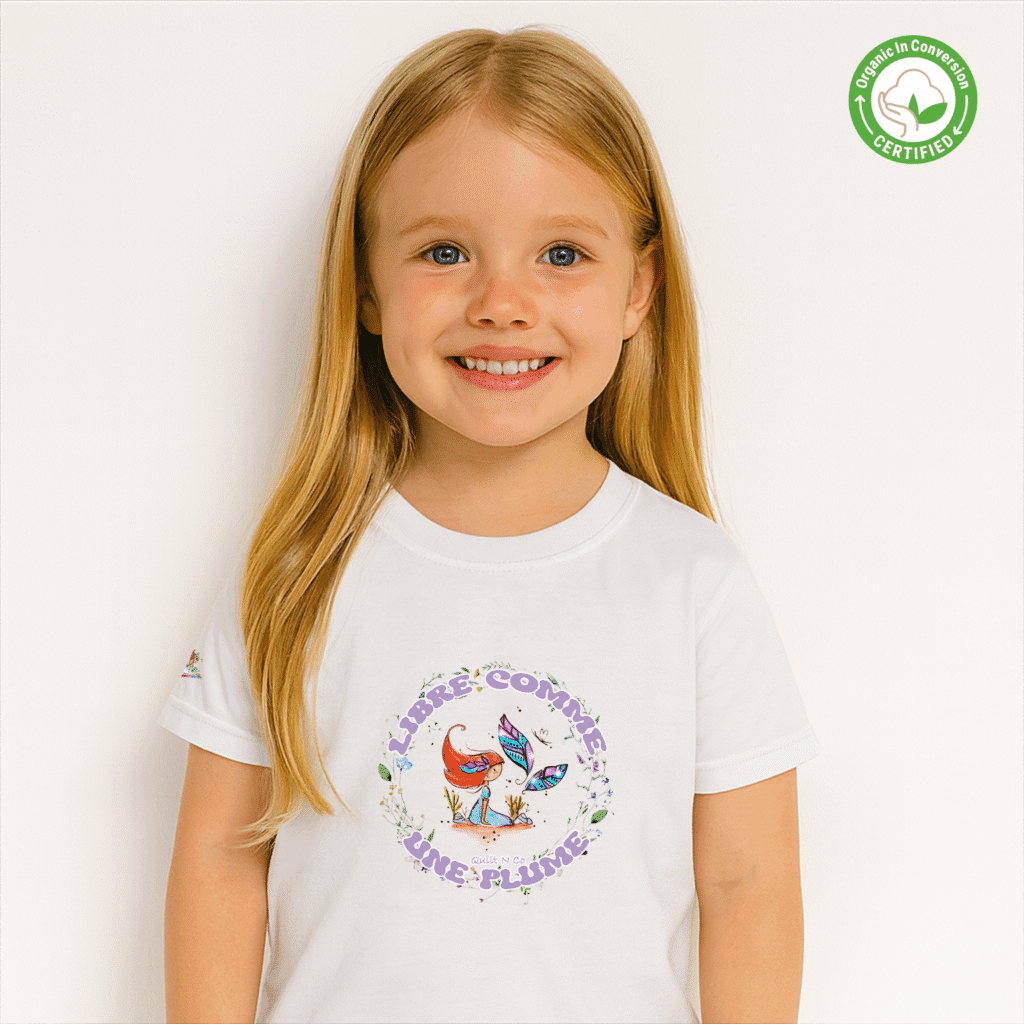 Photo en studio du TShirt Bio pour fille "Libre Comme Une Plume"