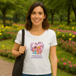 Photo dans le parc du TShirt Femme "Petits Cœurs, Grand Bonheur"