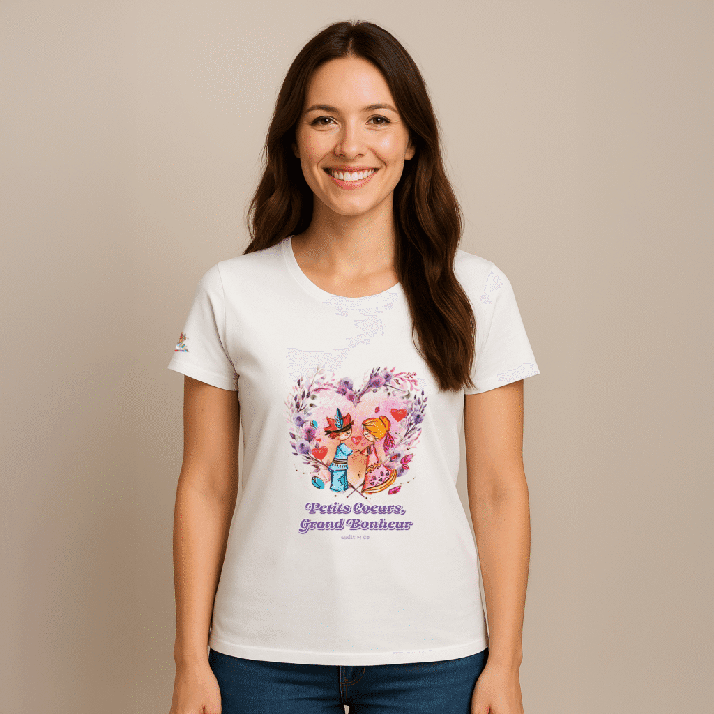 Photo en studio du TShirt Femme "Petits Cœurs, Grand Bonheur"