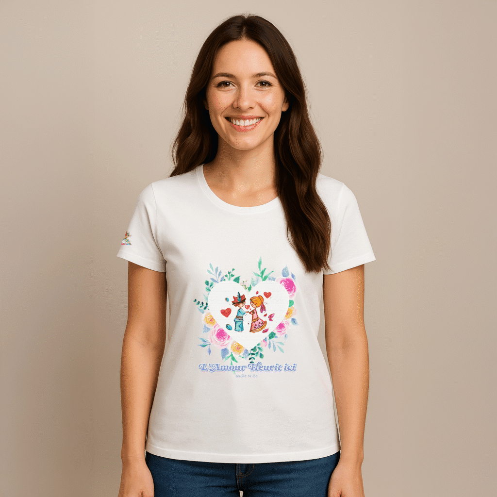 Photo en studio du TShirt Femme "L'amour Fleurit Ici"