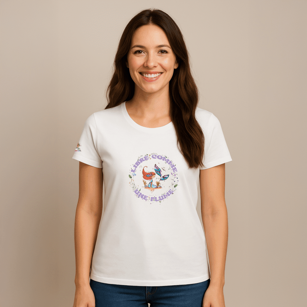 Photo en studio du TShirt Femme "Libre Comme Une Plume"
