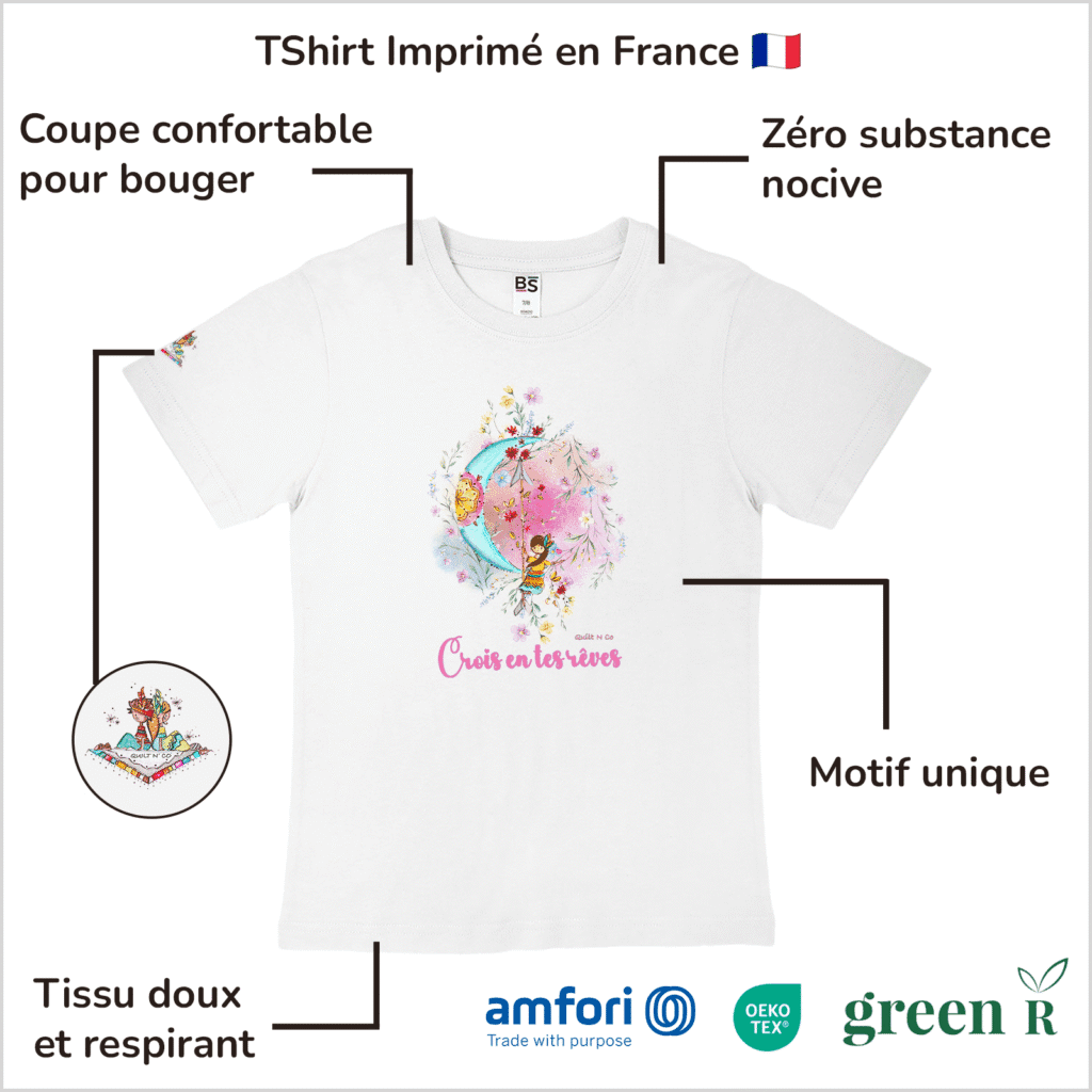 Avantages du T-Shirt pour fille "Crois En Tes Rêves" Rose