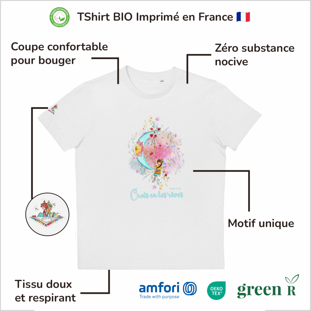 Avantages du T-Shirt pour fille "Crois En Tes Rêves" Bleu